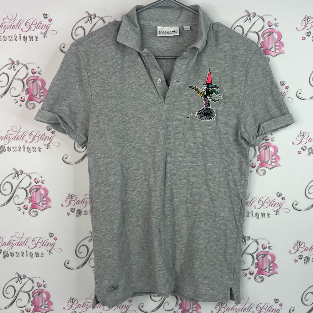 Lacoste by Jean Paul goude crocodile alligator embroidery light Gray Polo Shirt